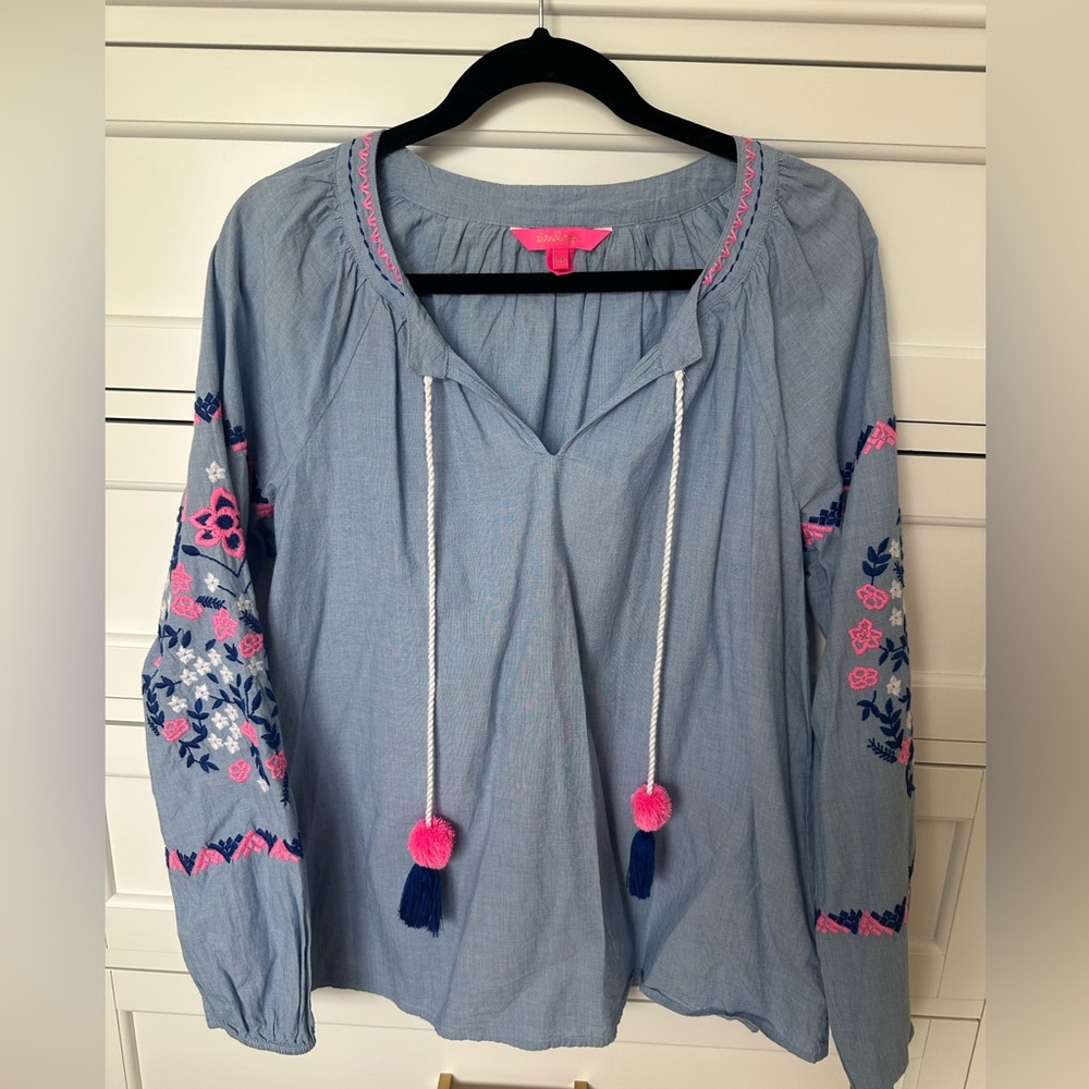 Lilly Pulitzer Embroidered Keela Top in Chambray